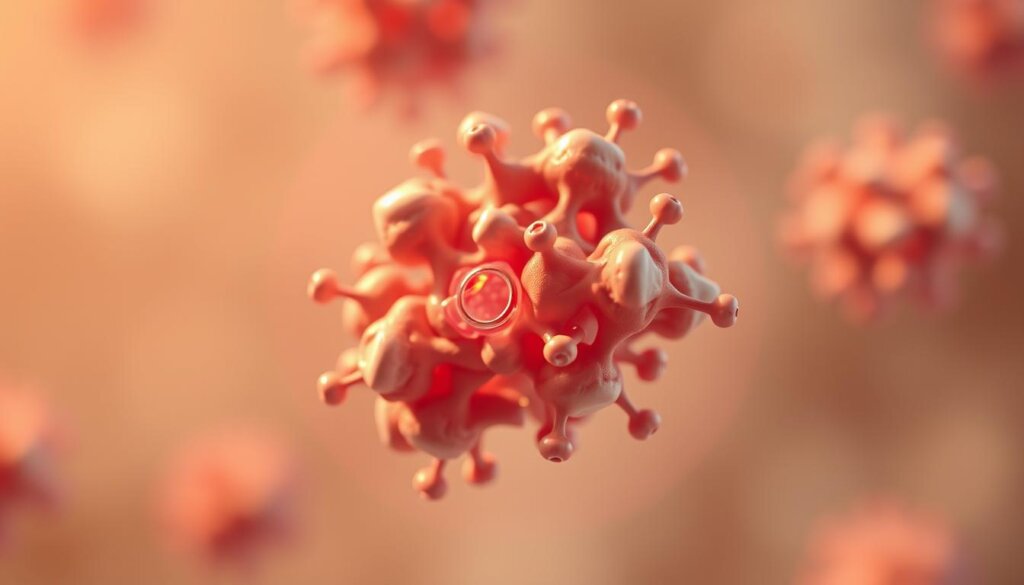 A detailed microscopic view of a high-density lipoprotein (HDL) molecule. The HDL is rendered in a crisp, photorealistic style, with a sharp focus on its intricate molecular structure. The HDL is surrounded by a soft, hazy background, creating a sense of depth and emphasis on the subject. Warm, natural lighting illuminates the HDL, highlighting its complex arrangement of lipids and proteins. The overall scene conveys the delicate balance and vital role of HDL in maintaining cardiovascular health.