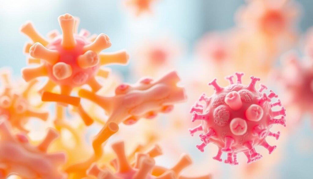 A close-up view of several lactobacillus bacterial strains in a serene, well-lit laboratory setting. The microscopic cells are rendered in vibrant colors, with their distinct rod-like shapes and intricate surface textures clearly visible. The background is slightly blurred, evoking a sense of scientific focus and attention to detail. The lighting is soft and diffuse, creating a calming, professional atmosphere. The image conveys the important role of these beneficial microorganisms in maintaining a healthy vaginal microbiome and preventing yeast infections.