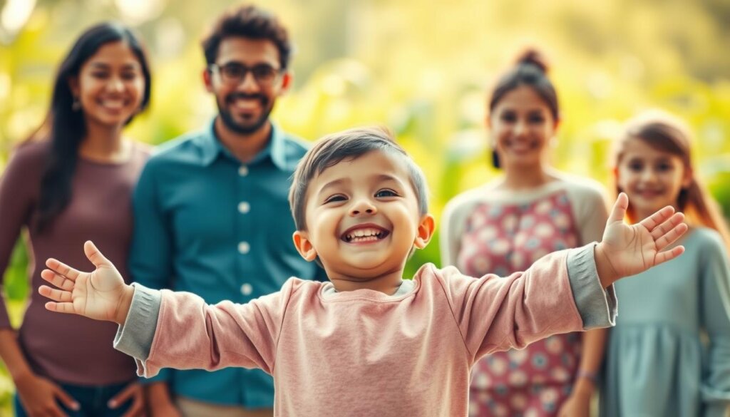 A serene, pastel-hued scene depicting the success stories of probiotic therapy. In the foreground, a young child with clear, glowing skin smiles radiantly, their arms outstretched in a gesture of joy and wellness. Behind them, a group of diverse individuals - adults and children alike - each sharing expressions of contentment and vibrant health. The middle ground features a lush, verdant background, with soft, diffused lighting creating a calming, ethereal atmosphere. Blurred, natural shapes in the background suggest a tranquil, nurturing environment, complementing the overall mood of the image. Captured with a slight, wide-angle lens to convey a sense of warmth and inclusion, this image eloquently captures the transformative power of probiotic therapy.