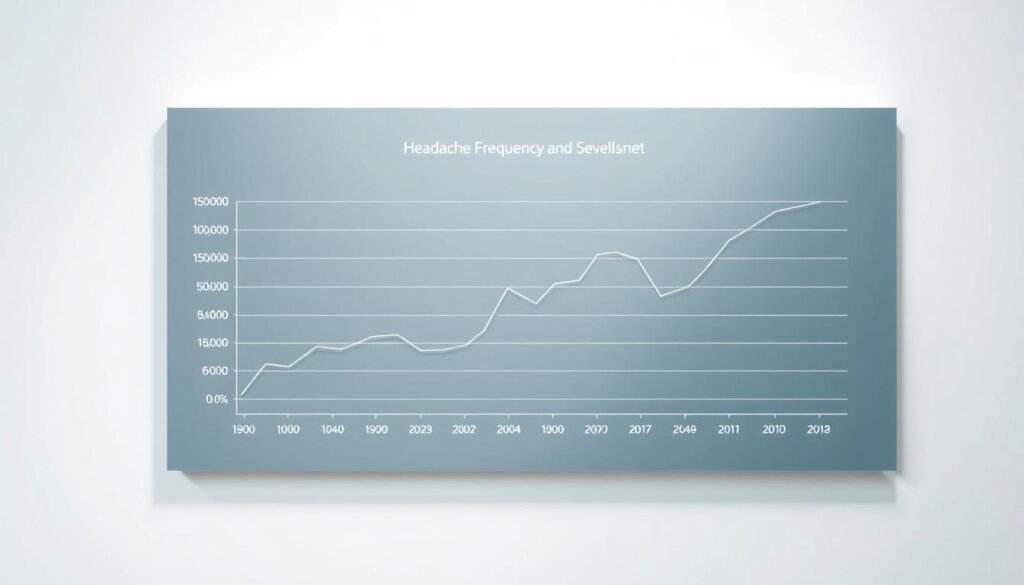 A comprehensive line graph depicting the frequency and severity of headaches over time, rendered in a clean, minimalist style. The chart occupies the central focus, surrounded by a soft, muted color palette and subtle textures to create a soothing, data-driven aesthetic. Carefully calibrated lighting casts a gentle glow, highlighting the clarity of the visualized information. The overall composition conveys a sense of scientific rigor and wellness-focused insights, perfectly suited to illustrate the "Key Findings on Headache Frequency and Severity" section of the article.