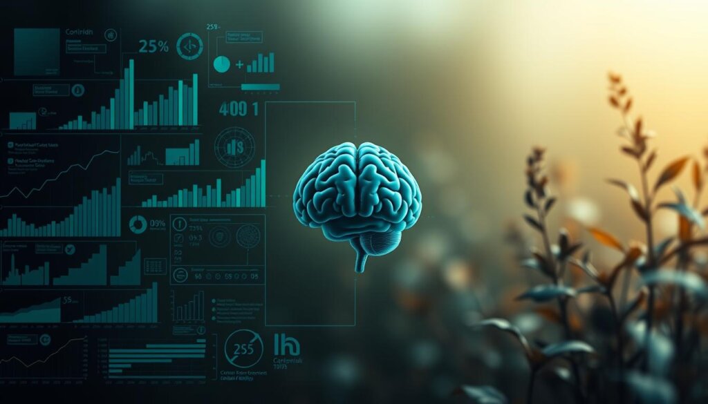 A detailed illustration of a systematic review and meta-analysis process examining cortisol levels. In the foreground, an abstract visualization of statistical data, graphs, and charts in various shades of blue and green, conveying the analytical nature of the subject. In the middle ground, a central focal point depicting a human brain, representing the physiological impact of cortisol on adrenal health. The background features a soft, blurred landscape of natural elements like plants and leaves, suggesting the holistic approach to wellness. The lighting is muted and atmospheric, creating a contemplative and scholarly mood. The overall composition strikes a balance between the technical, the biological, and the natural, reflecting the multifaceted nature of the topic.