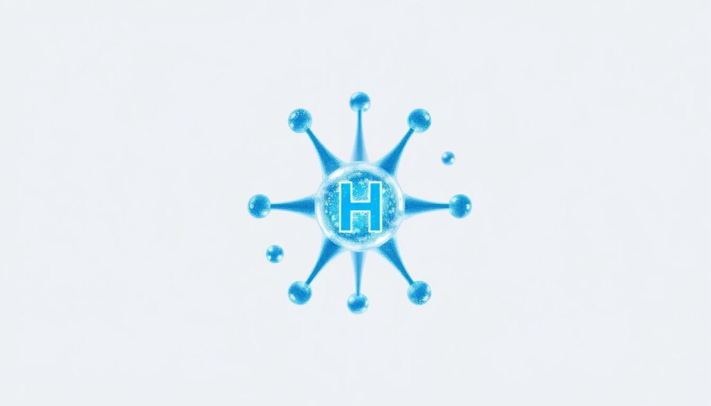 molecular hydrogen, atomic structure with electrons orbiting the nuclei, crisp and clear 3D rendering, minimalist white background, scientific and technical aesthetic, high-resolution, detailed and accurate, glowing blue-white hydrogen atoms, precise geometric forms, soft dramatic lighting from the top left, sleek and modern, clinical and objective, conveys the science and technology behind hydrogen enrichment