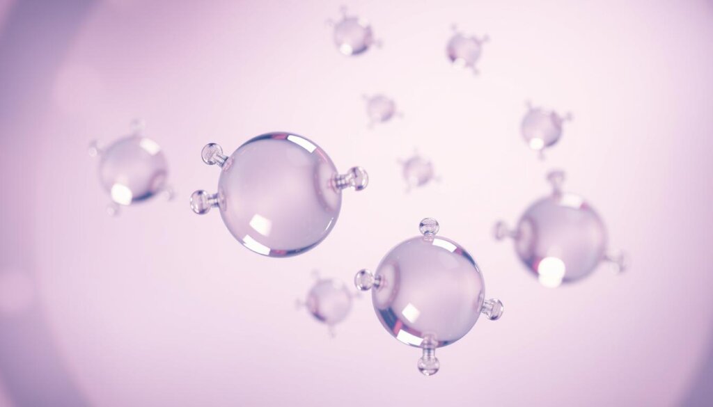 A vibrant close-up of individual hydrogen gas molecules, captured with a high-resolution lens and dramatic lighting. The molecules appear as delicate, translucent spheres, floating in a serene, ethereal space. The background is a soft, muted gradient, drawing the viewer's focus to the intricate details and mesmerizing movements of the hydrogen atoms. The overall mood is one of scientific wonder and natural elegance, perfectly suited to illustrate the section on the science and production of hydrogen water.