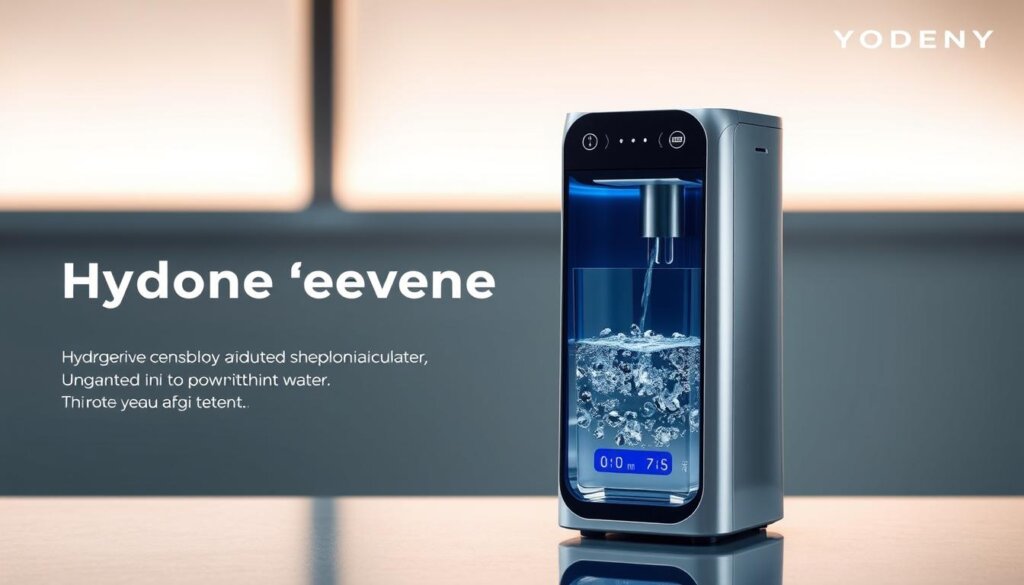 A well-lit, high-resolution image of a hydrogen water generator showcasing its key features. The foreground depicts the sleek, modern device with a transparent water chamber, metallic accents, and intuitive controls. The middle ground highlights the hydrogen production process, with wisps of gas bubbling up through the water. In the background, a serene, minimalist setting with soft lighting emphasizes the generator's elegant, wellness-focused design. The overall mood is one of tranquility, efficiency, and the promise of enhanced hydration and health benefits. A well-lit, high-resolution image of a hydrogen water generator showcasing its key features. The foreground depicts the sleek, modern device with a transparent water chamber, metallic accents, and intuitive controls. The middle ground highlights the hydrogen production process, with wisps of gas bubbling up through the water. In the background, a serene, minimalist setting with soft lighting emphasizes the generator's elegant, wellness-focused design. The overall mood is one of tranquility, efficiency, and the promise of enhanced hydration and health benefits.